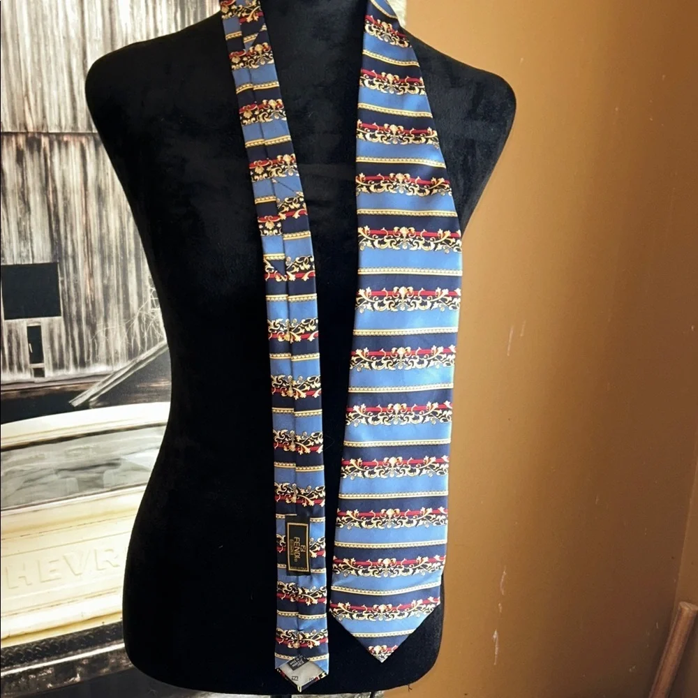 Men's Fendi Blue Patterned Silk Tie